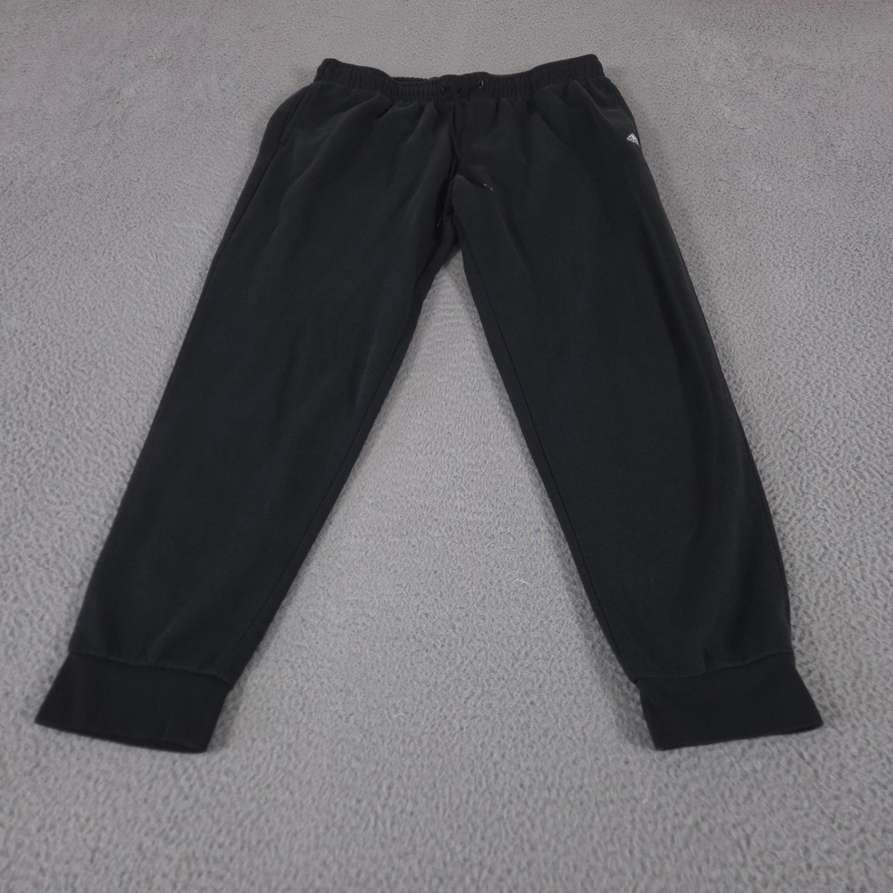 Adidas Pants Mens Large Black Joggers Tapered Leg Fleece Lined Pockets Logo